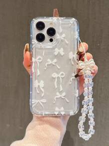 白色波尔卡圆点蝴蝶结设计防震手机壳，配有时尚挂绳，适用于 Apple 17 Pro Max、11、12、13、14、15 Pro Max/13 Pro Max、XR、XS、16 和 Galaxy A54 5G、A52、A14、A15、A12、S22、S21、S24、S25、S25 Ultra、S21 Ultra、A55 5G、A71 4G、A34 5G、A22、A13 4G、A05S 等 - 白色 - 查看 5