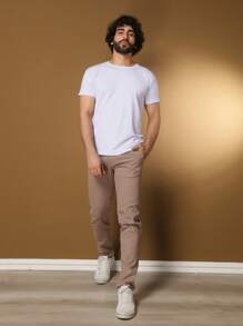 Men's Tailored Twill Trousers With Knife Pocket And Built-In Pocket - Brown - View 7