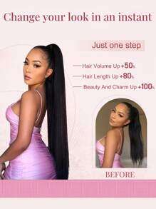 马尾辫接发，26 英寸爪形马尾辫长直合成纤维马尾辫天然柔软夹式接发马尾辫发片女士日常使用（金色）