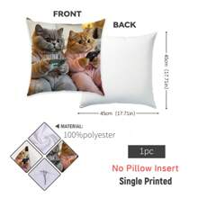 1pc 17.7*17.7 Inch (45*45cm) Couple Cat Playing Game Print Polyester Pillow Cover [Single-Sided Print][Pillow Inner Not Included], Suitable For Home Decor, Sofa, Bed, Car, Etc.