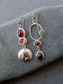 Retro Colorful Personalized Earrings, Creative Geometric Asymmetric Design, Handmade Earrings, For Women - Silver - View 3