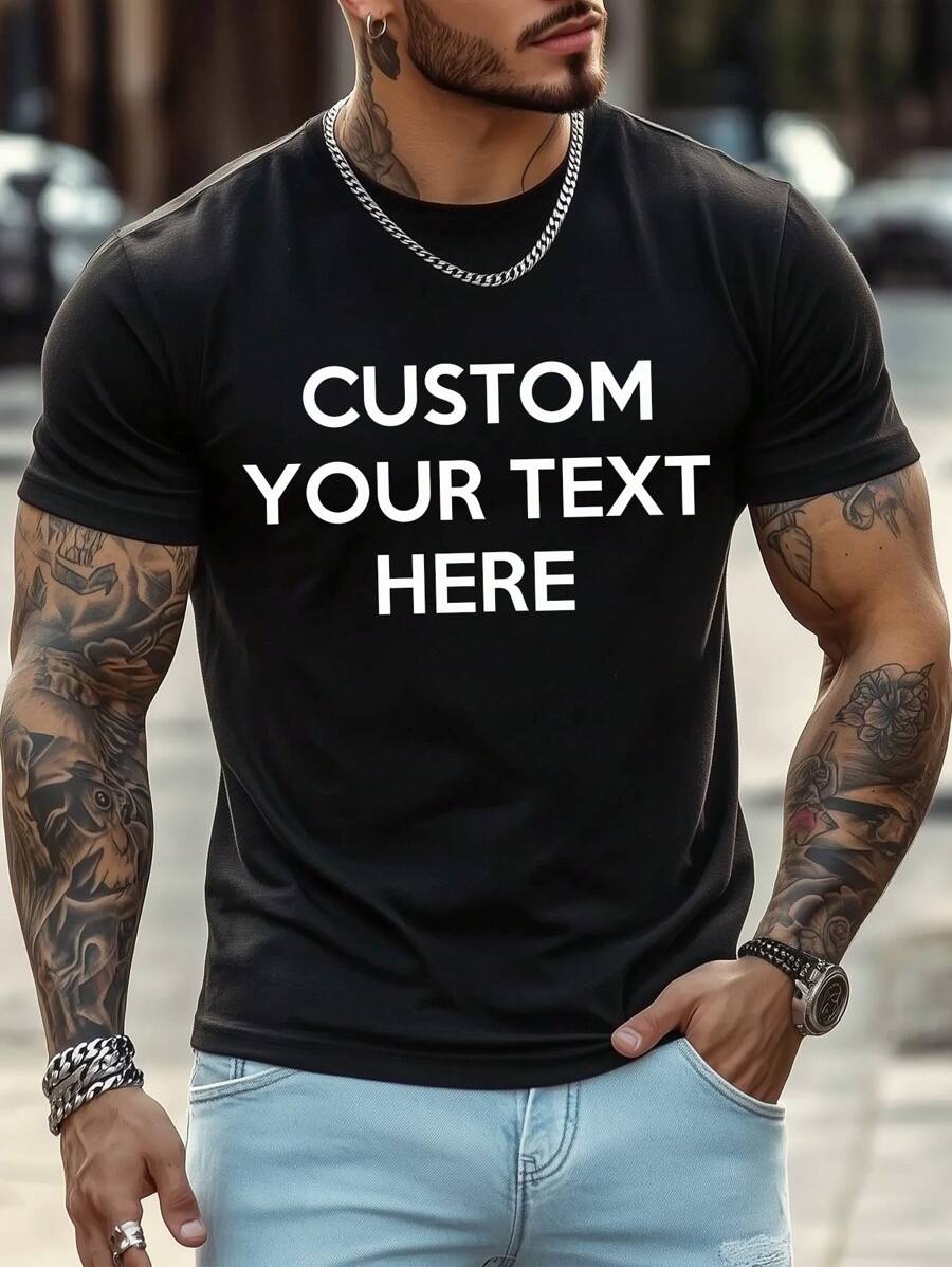 Customized Text/Name/Fun Message/Birthday Wishes Men's T-Shirt, Black Short Sleeve Tee, Gift For Him, Party, Casual Menswear, Summer
