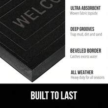 GORILLA GRIP 100% Impermeable Alfombra de Entrada WeatherMax para Todas las Estaciones, Diseñada en EE. UU., Caucho Natural, Resistente a Manchas y Desvanecimiento, Alfombras de Entrada de Bajo Perfil para Interior y Exterior, Fácil de Limpiar, 17x29 Diamante Gris - Bienvenida negra - Ver 3
