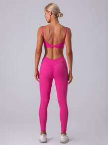 Áo ngực thể thao hở lưng xoắn màu trơn cho nữ - Màu Hồng Tươi - Xem 9