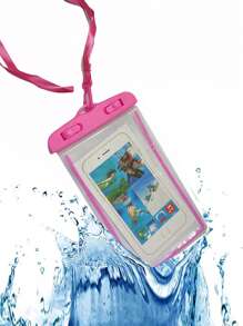 1pc Pink Waterproof Phone Case, Casual Waterproof Phone Pouch Cellphone PVC Bag For Vacation Beach Waterproof Case For Phone Underwater Snow Rainforest Transparent Dry Bag Swimming Pouch Big Mobile Phone Covers - Pink - View 1