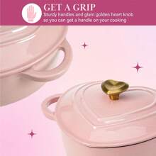 Olla en forma de corazón para horno holandés esmaltado con tapa, asas dobles, funciona en todas las estufas, apta para horno a 500 °F, 2 cuartos de galón, rosa - 1 - Ver 5