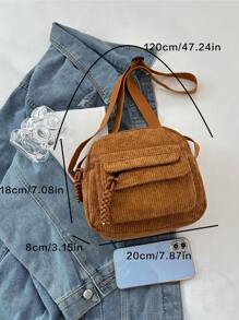 1pc Young Girl Plush Fabric Zipper Closure Casual Sling Bag, Suitable For Everyday Use