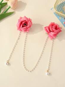 1pc Women's Romantic Faux Flower & Pearl Hair Clip