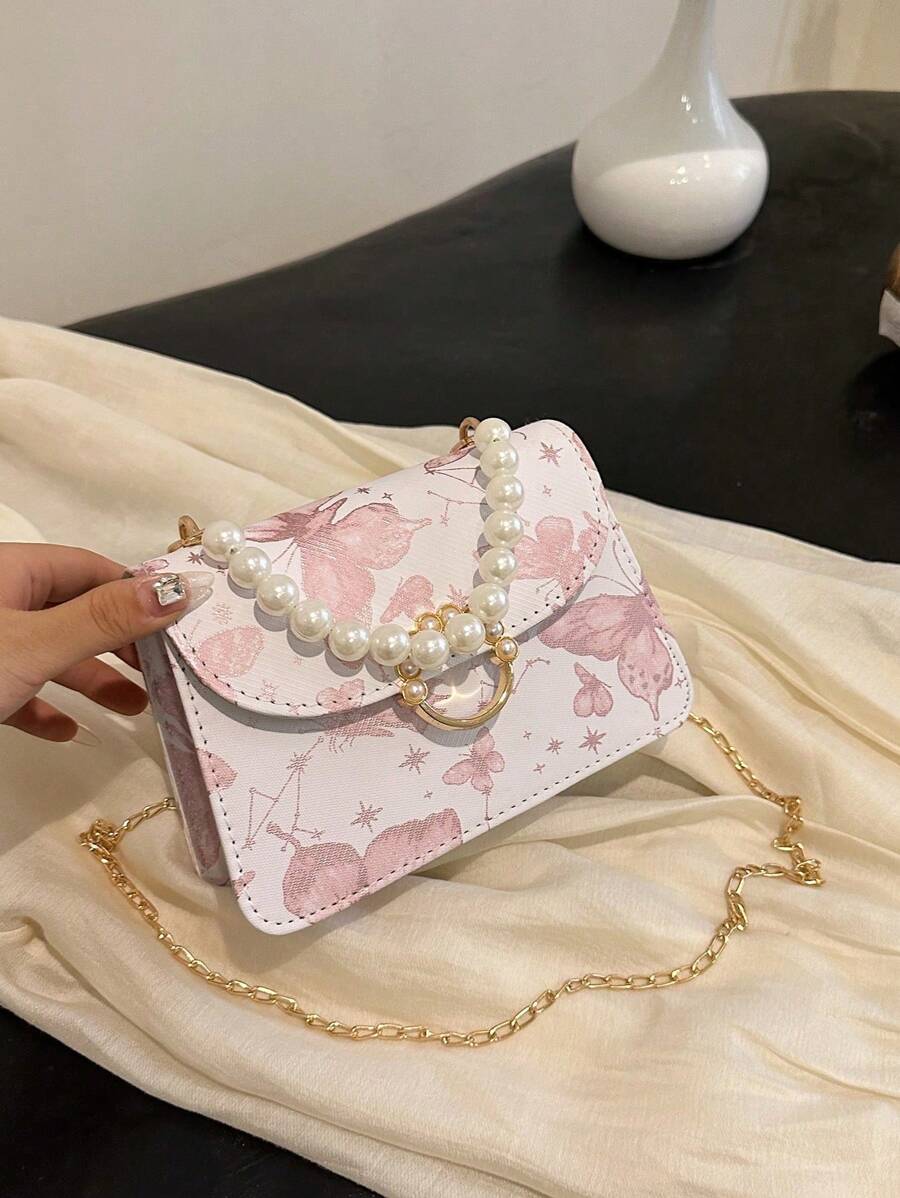 Women's Faux Pearl Decor Handbag, Suitable For Daily Commute, Travel, Shopping - Pink - View 1