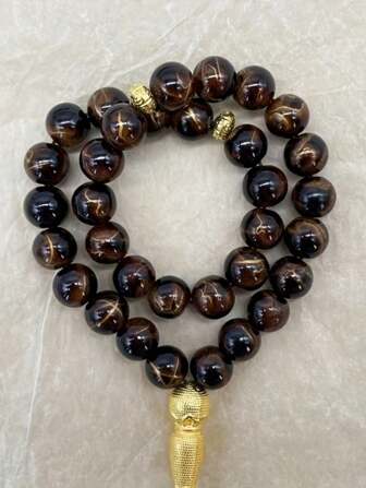 1 件精美 33 件玻璃珠 10 毫米手链，手工制作的彩色流苏，斋月念珠手链/汽车挂饰，适合男士和情侣的礼物