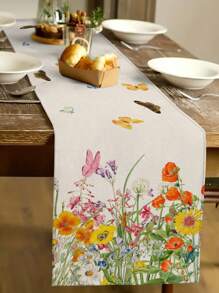 1 Pieza Camino de mesa con estampado floral de primavera, decoración vintage de primavera-verano con flores para el hogar, cocina, comedor, decoración estacional tipo granja con flores, suministros para fiestas interiores y exteriores, adecuado para restaurantes y comedores