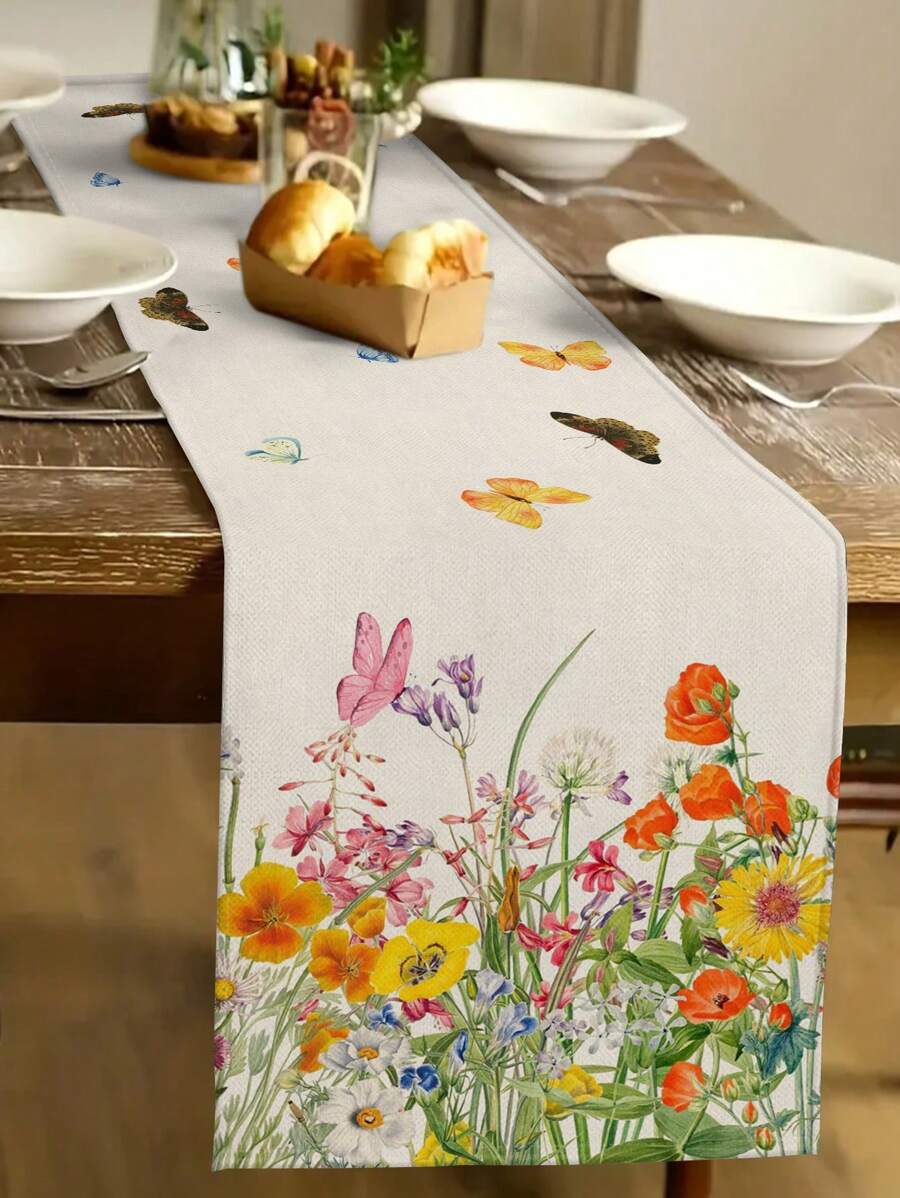 1 Pieza Camino de mesa con estampado floral de primavera, decoración vintage de primavera-verano con flores para el hogar, cocina, comedor, decoración estacional tipo granja con flores, suministros para fiestas interiores y exteriores, adecuado para restaurantes y comedores