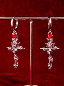 1 Pair Cross Of Thorns And Roses - Piercing Earrings For Women, Original Dark Punk Style, Christmas Costume Jewelry, Gift For Boyfriend