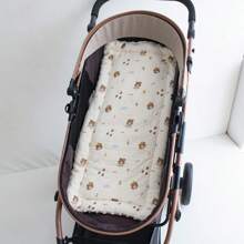 1pc Thickened Warm Baby Stroller Pad, Soft & Comfortable, Cartoon Printed Pattern, Thermal Lined Stroller Cushion For Autumn/Winter, Suitable For Baby Stroller And Car Seat, All Seasons