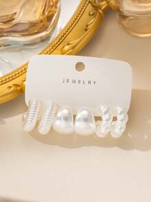 6-12pcs Minimalist Creative CCB Round Circle C-Shaped Hoop Earrings, Suitable For Everyday Wear