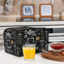 1 buc. Husă pentru prăjitor de pâine retro, capac de praf pentru prăjitor de pâine cu tematică de cafea, capac lavabil pentru aparat de prăjitor de pâine cu cârlig de agățat superior, se potrivește cu prăjitorul standard de 2/4 felii