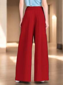 Pantalon Comodo Pierna Ancha De Moda Para Dama #SensaciónDeLujo #EstiloRománticoDeSanValentín - Rojo - Ver 2