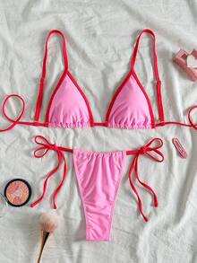 Women's Pink Swimsuit, Suitable For Various Occasions From Pool To Beach In Summer, Basic Elegant & Sexy Triangle Bikini Swimwear - Pink - View 4