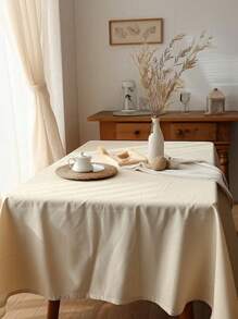 1pc Farmhouse Style Natural Wood Grain Beige Wrinkle-Resistant Hotel Wedding Party Home Dining Table Cloth, Everyday Home Decor - Beige - View 5