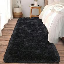 Soft Fluffy Shag Throw Area Rug, 2x4 Black, Non-Slip Bedroom, Hallways, Bedside, Dorm, Living Room - Long Shaggy Rug - 黑色 - 查看 1