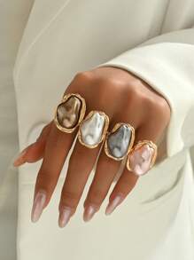 1pc Chunky Asymmetrical Baroque Faux Pearl Ring, Multicolor French Elegant Alloy Vintage Fashion Jewelry, Adjustable Open Band Size For Women
