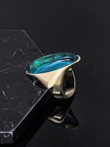 2026 Fashion High Quality Golden Beautiful Blue Rhinestones Rings Artificial Crystal Sea Blue Ocean Blue Rings For Women's - Gold Ring - View 4