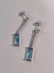 1 Pair Elegant Blue Colour Women Earrings,Simple Geometric Rectangle Tassel Earrings,Wedding Jewellery,Valentine's Day Gift,Dating Accessories