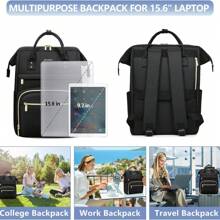 Women Laptop Backpack Work Bag - Fits 15.6 Inch With Laptop Compartment Waterproof Professional Fashion Travel Purse For College Nurse Business Computer Backpack, School Backpack - 黑色 - 查看 5