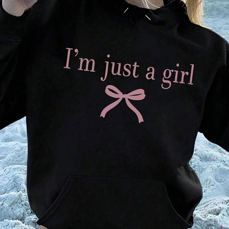 I'M Just A Girl Simple Printing Women Hoody Harajuku Loose Clothes Fleece Warm Comfortable Hoodie Vintage Autumn Crewneck Top - Black - View 1