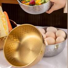1pc/4pcs, 304 Stainless Steel Hammered Salad Bowl, Salad Bowl, Mixing Bowl, Large Soup Bowl, Golden Bowl, Kitchen Preparation Bowl, - Multicolor - View 7