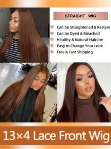 Brown Straight Lace Front Wigs 13x4 Human Hair Wigs Transparent Lace Frontal Wig Pre Plucked Remy Brazilian Human Hair Wigs 150% Density