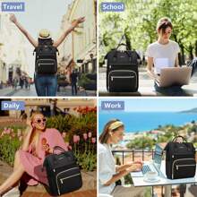 Women Laptop Backpack Work Bag - Fits 15.6 Inch With Laptop Compartment Waterproof Professional Fashion Travel Purse For College Nurse Business Computer Backpack, School Backpack - 黑色 - 查看 2