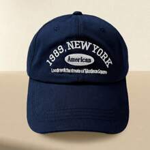 Mũ lưỡi trai unisex thêu kiểu Hàn Quốc có thể điều chỉnh, 1 chiếc, kiểu New York 1989, Mỹ, màu trơn. - Màu xanh hải quân - Xem 8