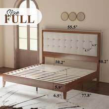 Wood Platform Bed Frame With Upholstered Tufted Headboard – Solid Wood Construction, No Box Spring Required - 核桃 - 查看 2