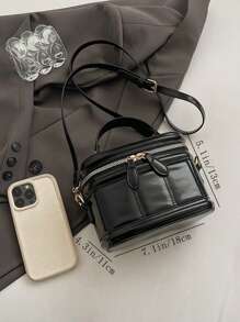 时尚棕色复古 PU 迷你手提包（含毛绒吊坠）