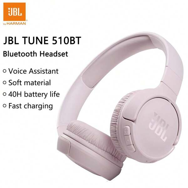JBL Audífonos inalámbricos Bluetooth JBL TUNE 510BT originales, con sonido de bajos puros, portátiles para juegos y deportes, con micrófono T510bt