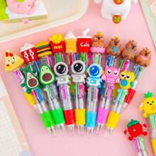 Set de 1/4/20/8/10/24/12 piezas Bolígrafos de 4 colores mini con diseños de dibujos animados lindos y aleatorios, pluma de color de 4 colores, pluma para manualidades, tinta de 4 colores, para estudiantes, oficina, útiles escolares y regalos, con recambio de 0.7mm, esenciales para volver a la escuela