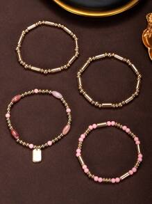 1 套个性化心形珠子和金属链装饰手链和腕带首饰套装，适合女士 - 彩色 - 查看 4