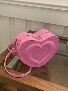 1pc Cute & Fresh Heart-Shaped Crossbody Bag, Made Of PU Material, Zipper Closure, Adjustable Strap, Large Capacity, Suitable For Teenagers, Whether For Student Daily Use, Outdoor Travel, Or Everyday Carry, Fashionable And Stylish, Also A Great Gift For Friends - Love Crossbody Bag - View 16