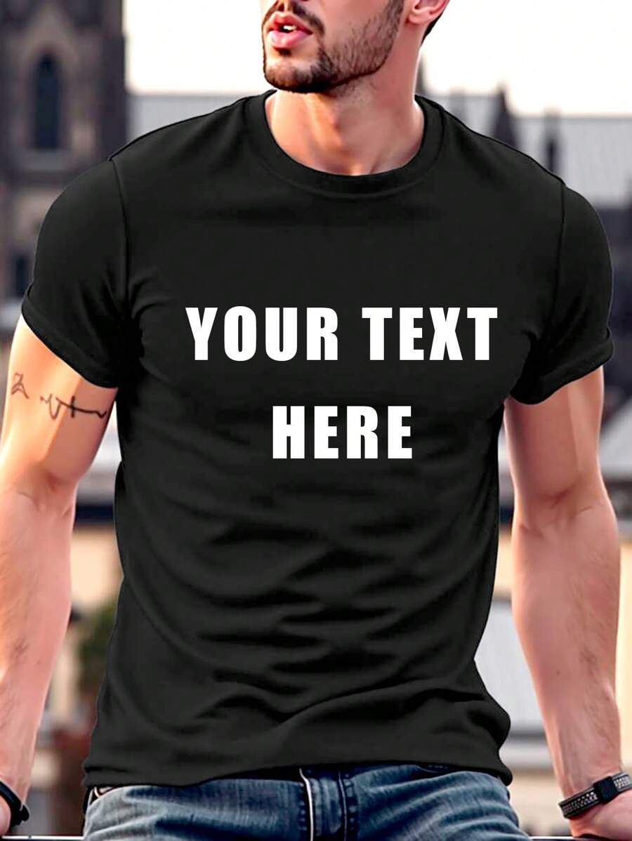 定制男士夏季圆领 T 恤，添加您自己的文字和图像（家庭照片/自拍/宠物照片/朋友照片/公司徽标）装饰性、时尚、时尚、时髦、简约、轻松服装、朴素时尚、简约别致、休闲定制、独特、个性化的理想礼物，适合家人、男朋友、朋友、儿童，适合周年纪念、生日、节日/度假