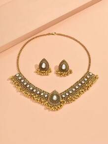 1pc Vintage Rhinestone Peacock Necklace And 1 Pair Earrings Women Jewelry Set
