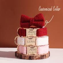 可定制毛绒狗项圈，带蝴蝶结、个性化姓名和联系信息 - 金属扣，柔软无害，可爱时尚宠物项圈适合小型、中型、大型犬 - 項圈和蝴蝶結 - 查看 4