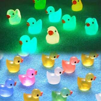 10pcs Miniature Multi-Color Luminous Noctilucent Cute Little Yellow Duck Ornaments, Creative Moss Decor Accessories, Fluorescent Animal Model Figurines, Kids Gift, Assorted Colors