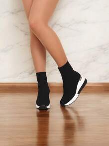 SNEAKERS DONNA IN CALZA CON ZEPPA MEDIA DI 6.5CM MOLTO COMODA - Black - View 2