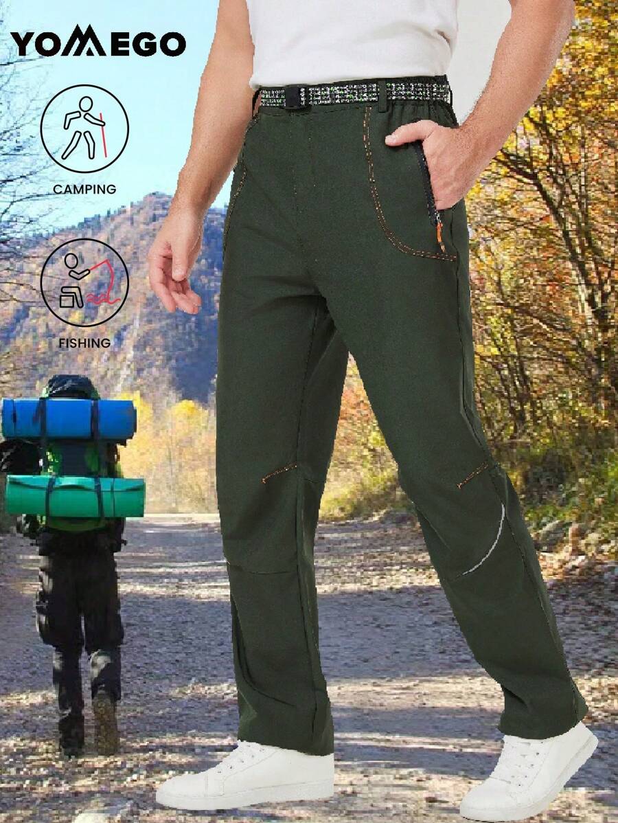 YOMEGO Pantalon de sport léger pour hommes au printemps avec bandes réfléchissantes - Respirant et séchage rapide pour la randonnée, la pêche, le cyclisme | Comprend une ceinture et 3 poches zippées