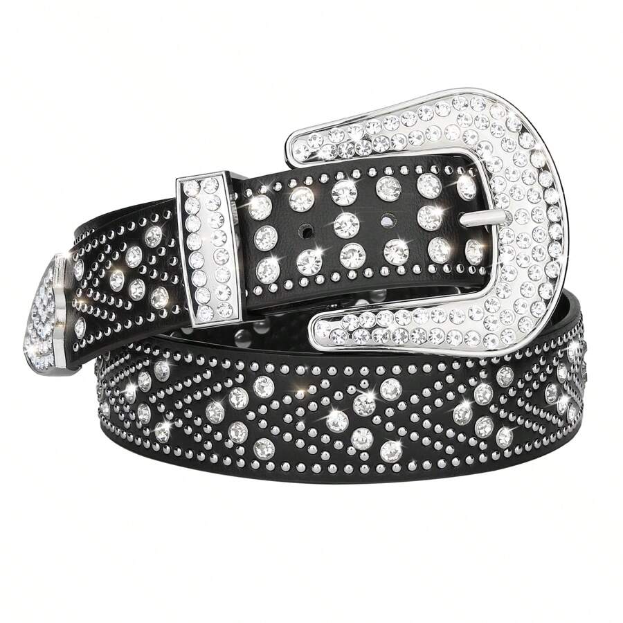 LCG LUCHENGYI Fashion Rhinestone Belt For Men Women, Casual Bling Western Cowboy PU Leather Studded Belt Cowgirl Belts For Jeans Pants Suitable For Teen Summer Casual Outdoor Athletic Or Vacation Travel Or Graduation Gifts Or Birthday Dress Accessories Or Daily Wear - Multicolor - View 1