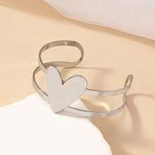 1pc Elegant Heart-Shaped Smooth Bangle Bracelet, Minimalist & Versatile Design For Women