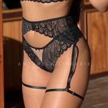 Riana Adjustable Garter Belt Made Of Lace - 黑色 - 查看 1