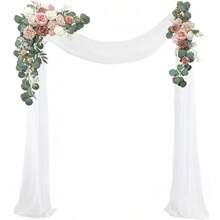 Artificial Flowers Wedding Arch Decoration Kit (Pack Of 3) - 2pcs Aobor Flower Arrangement & 1pc Chiffon Drape For Wedding Ceremony Backdrop Decoration, Elegant Dusty Rose