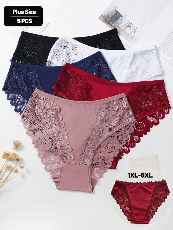 5buc/Set Slip de bumbac cu dantela romantica de marime mare